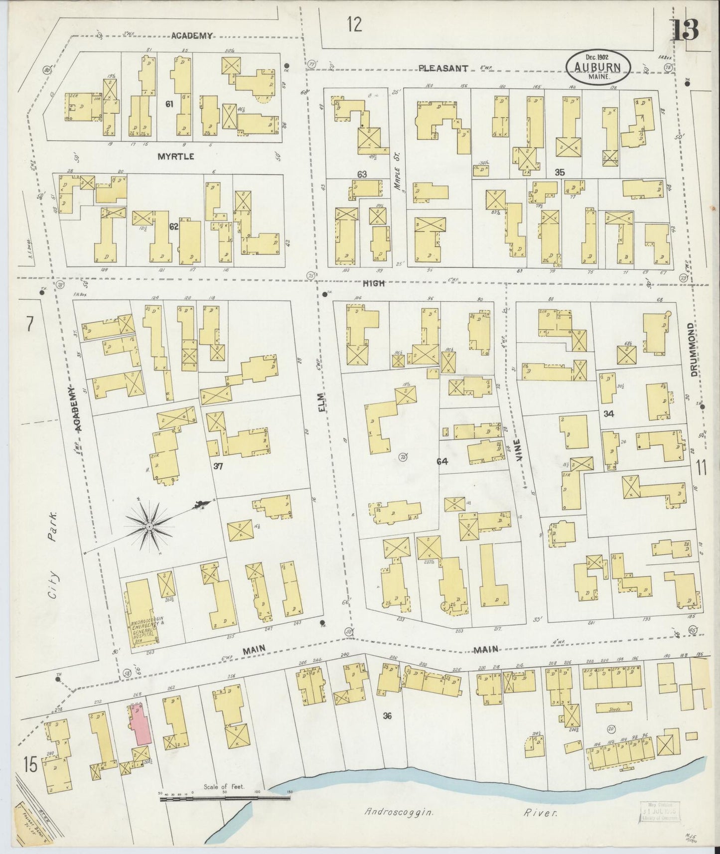 Sanborn Fire Insurance Map from Auburn, Androscoggin County, Maine (1902), Sheet #0013 - Complete Map Set gallery image, historic Sanborn map, vintage wall art, Maine Maine