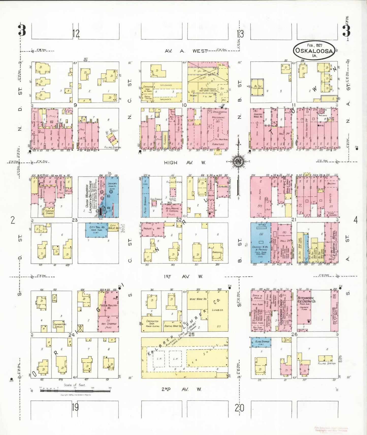 Sanborn Fire Insurance Map from Oskaloosa, Mahaska County, Iowa (1927), Sheet #0003 - Historic Sanborn Fire Insurance Map Print