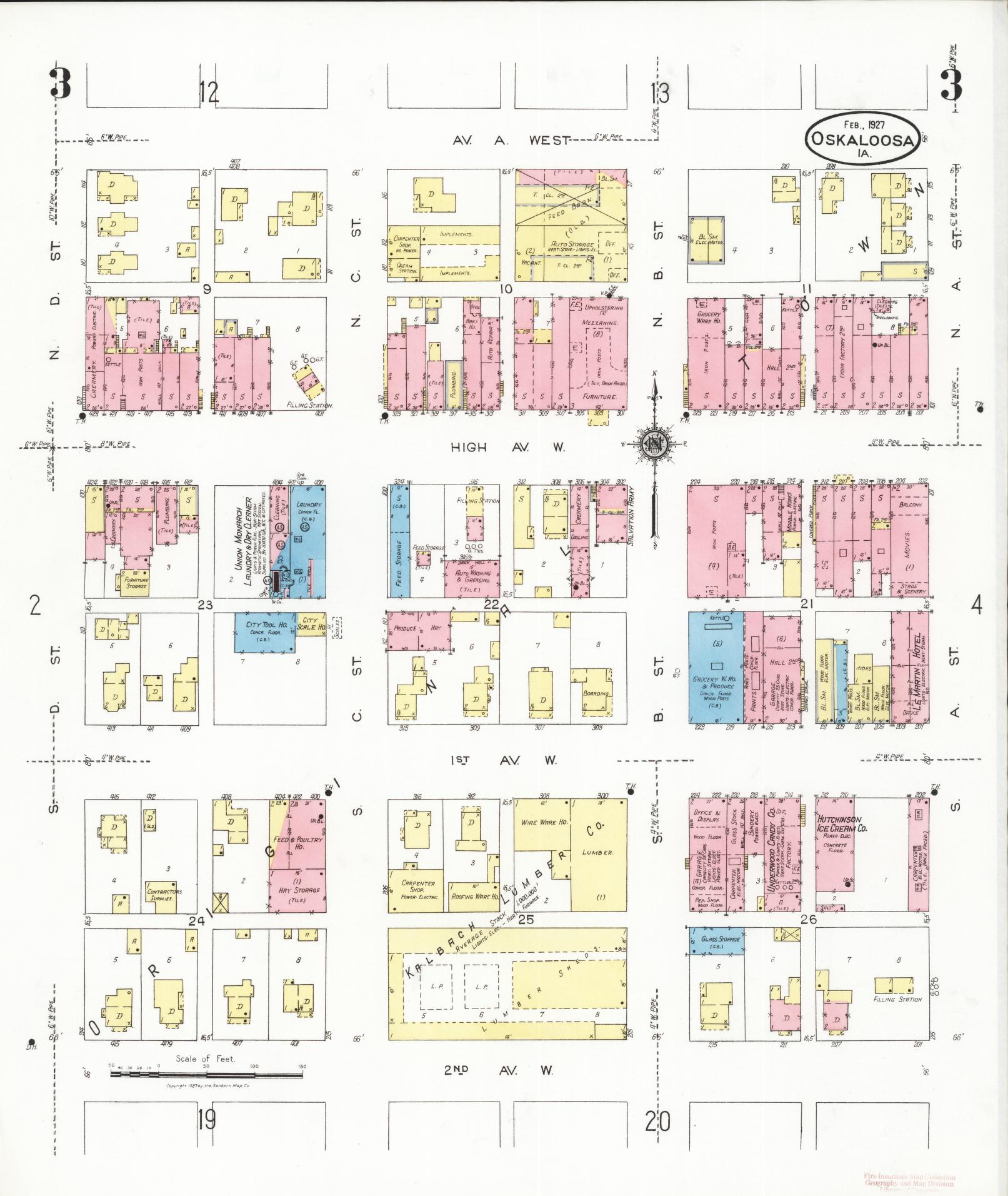 Sanborn Fire Insurance Map from Oskaloosa, Mahaska County, Iowa (1927), Sheet #0003 - Historic Sanborn Fire Insurance Map Print