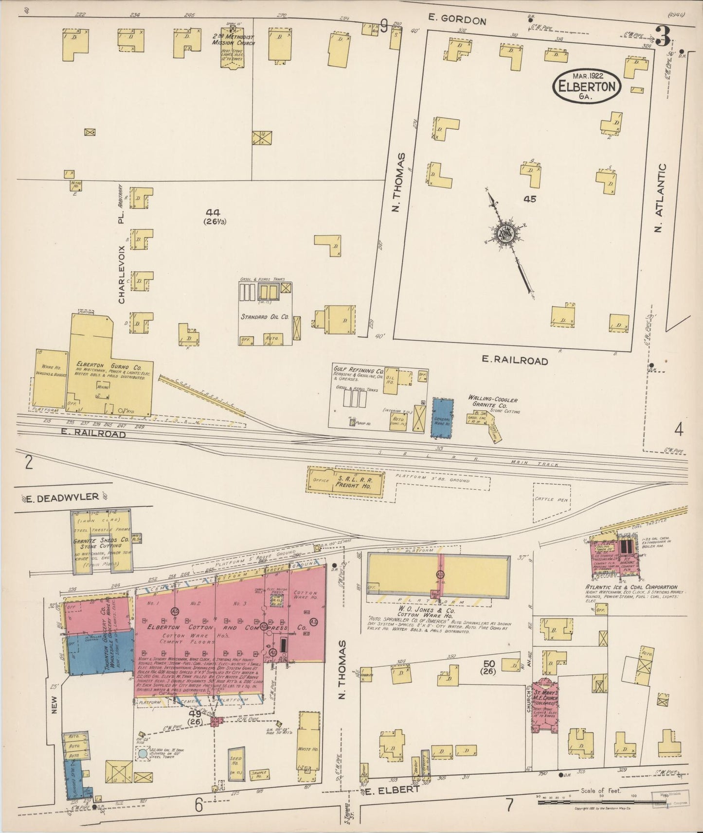 Sanborn Fire Insurance Map from Elberton, Elbert County, Georgia (1922), Sheet #0003 - Complete Map Set gallery image, historic Sanborn map, vintage wall art, Georgia Georgia