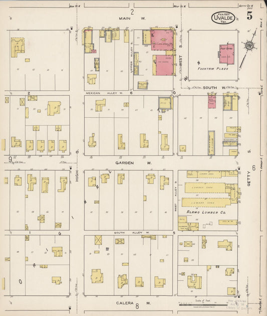 Sanborn Fire Insurance Map from Uvalde, Uvalde County, Texas (1922), Sheet #0005 - Historic Sanborn Fire Insurance Map Print, vintage old map wall art, antique decor, genealogy gift, Texas Texas map