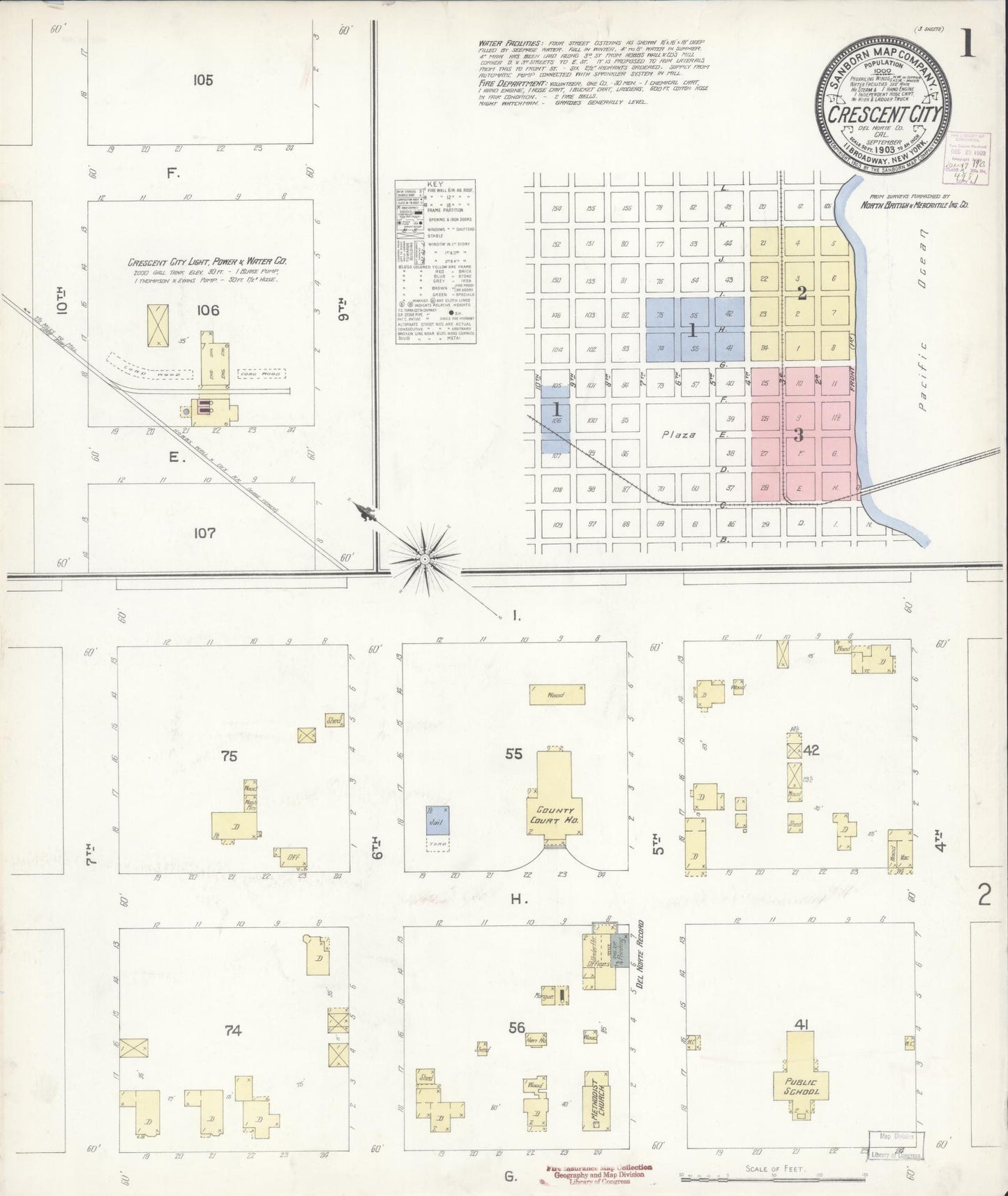 Sanborn Fire Insurance Map from Crescent City, Del Norte County, California (1903), Sheet #0001 - Complete Map Set gallery image, historic Sanborn map, vintage wall art, California California