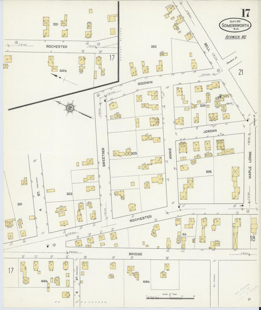 Sanborn Fire Insurance Map from Somersworth, Strafford County, New Hampshire (1912), Sheet #0017 - Historic Sanborn Fire Insurance Map Print, vintage old map wall art, antique decor, genealogy gift, Maine Maine map
