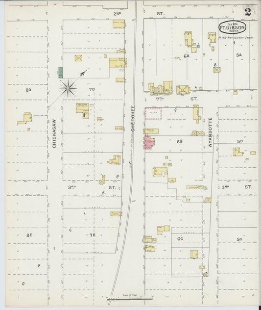 Sanborn Fire Insurance Map from Fort Gibson, Muskogee County, Oklahoma (1894), Sheet #0002 - Historic Sanborn Fire Insurance Map Print, vintage old map wall art, antique decor, genealogy gift, Oklahoma Oklahoma map