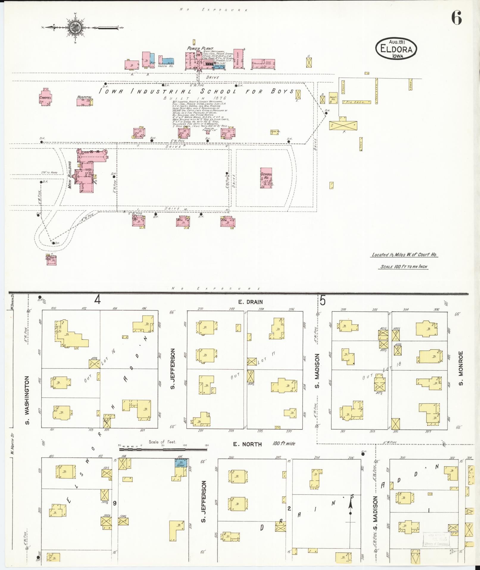 Sanborn Fire Insurance Map from Eldora, Hardin County, Iowa (1911), Sheet #0006 - Historic Sanborn Fire Insurance Map Print, vintage old map wall art