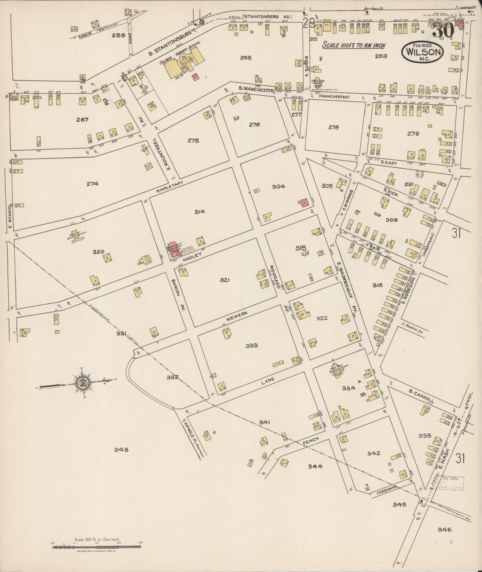 Sanborn Fire Insurance Map from Wilson, Wilson County, North Carolina (1922), Sheet #0030 - Complete Map Set gallery image, historic Sanborn map, vintage wall art, North Carolina North Carolina