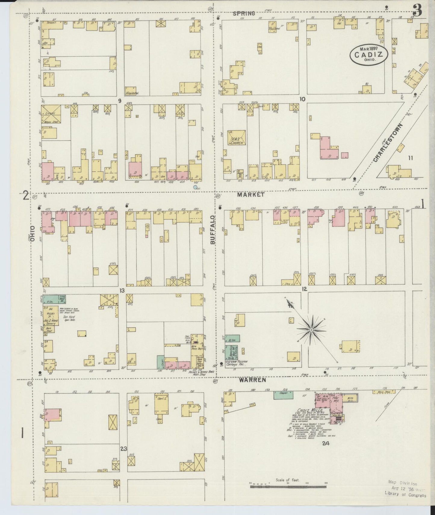 Sanborn Fire Insurance Map from Cadiz, Harrison County, Ohio (1897), Sheet #0003 - Historic Sanborn Fire Insurance Map Print, vintage old map wall art, antique decor, genealogy gift, Ohio Ohio map