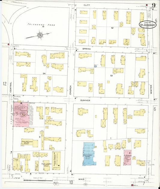 Sanborn Fire Insurance Map from Saint Johnsbury, Caledonia County, Vermont (1912), Sheet #0009 - Historic Sanborn Fire Insurance Map Print, vintage old map wall art, antique decor, genealogy gift, Vermont Vermont map