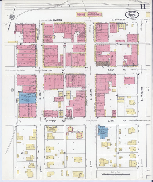 Sanborn Fire Insurance Map from Hope, Hempstead County, Arkansas (1919), Sheet #0011 - Historic Sanborn Fire Insurance Map Print, vintage old map wall art, antique decor, genealogy gift, Arkansas Arkansas map