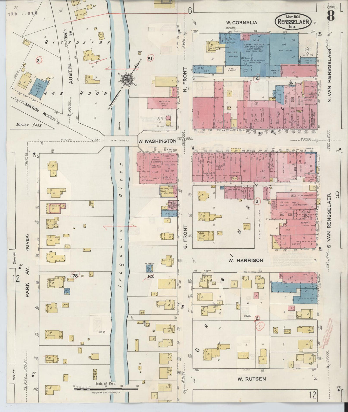 Sanborn Fire Insurance Map from Rensselaer, Jasper County, Indiana (1942), Sheet #0008 - Historic Sanborn Fire Insurance Map Print, vintage old map wall art, antique decor, genealogy gift, Indiana Indiana map