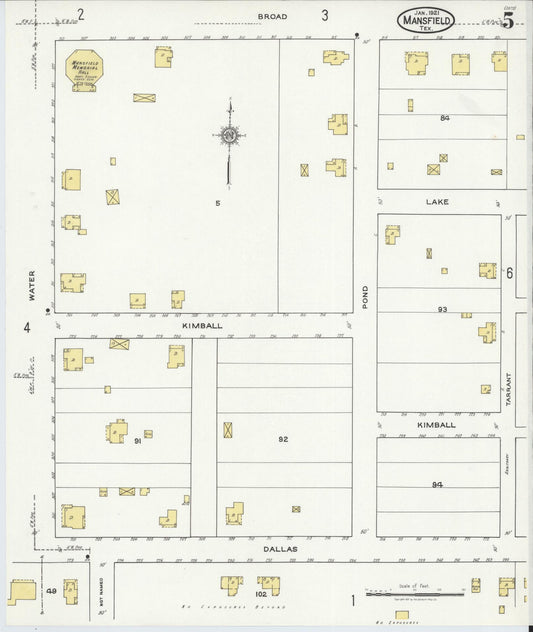 Sanborn Fire Insurance Map from Mansfield, Tarrant County, Texas (1921), Sheet #0005 - Historic Sanborn Fire Insurance Map Print, vintage old map wall art, antique decor, genealogy gift, Texas Texas map