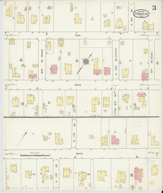 Sanborn Fire Insurance Map from Franklin, Williamson County, Tennessee (1913), Sheet #0003 - Historic Sanborn Fire Insurance Map Print, vintage old map wall art, antique decor, genealogy gift, Tennessee Tennessee map