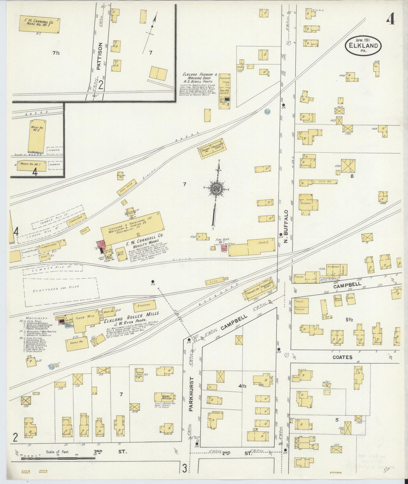 Sanborn Fire Insurance Map from Elkland, Tioga County, Pennsylvania (1911), Sheet #0004 - Historic Sanborn Fire Insurance Map Print, vintage old map wall art, antique decor, genealogy gift, Pennsylvania Pennsylvania map