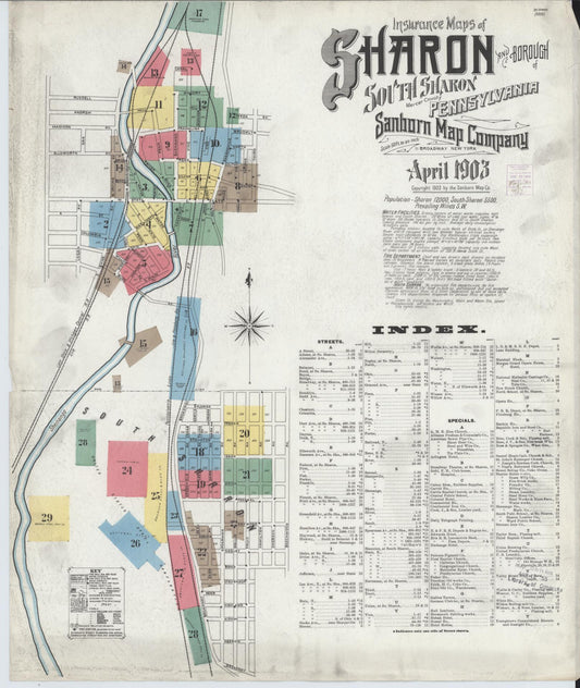 Sanborn Fire Insurance Map from Sharon, Mercer County, Pennsylvania (1903), Sheet #0001 - Historic Sanborn Fire Insurance Map Print, vintage old map wall art, antique decor, genealogy gift, Pennsylvania Pennsylvania map