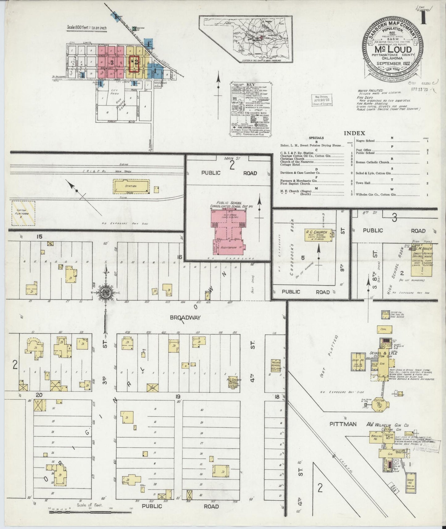 Sanborn Fire Insurance Map from McLoud, Pottawatomie County, Oklahoma (1922), Sheet #0001 - Historic Sanborn Fire Insurance Map Print, vintage old map wall art, antique decor, genealogy gift, Oklahoma Oklahoma map