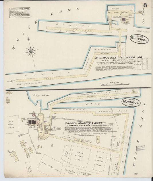 Sanborn Fire Insurance Map from Montague, Muskegon County, Michigan (1883), Sheet #0008 - Historic Sanborn Fire Insurance Map Print, vintage old map wall art, antique decor, genealogy gift, Michigan Michigan map