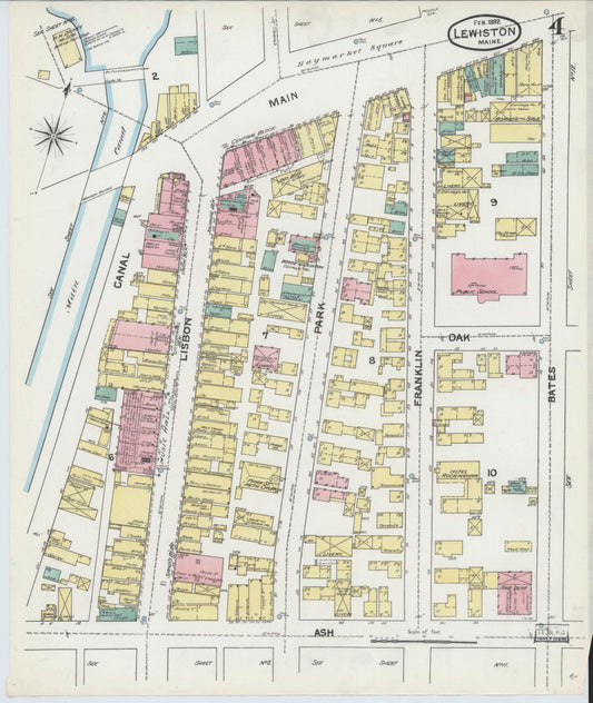 Sanborn Fire Insurance Map from Lewiston, Androscoggin County, Maine (1892), Sheet #0004 - Historic Sanborn Fire Insurance Map Print, vintage old map wall art, antique decor, genealogy gift, Maine Maine map