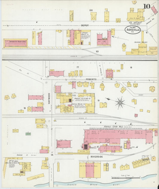 Sanborn Fire Insurance Map from Asheville, Buncombe County, North Carolina (1901), Sheet #0010 - Historic Sanborn Fire Insurance Map Print, vintage old map wall art, antique decor, genealogy gift, North Carolina North Carolina map
