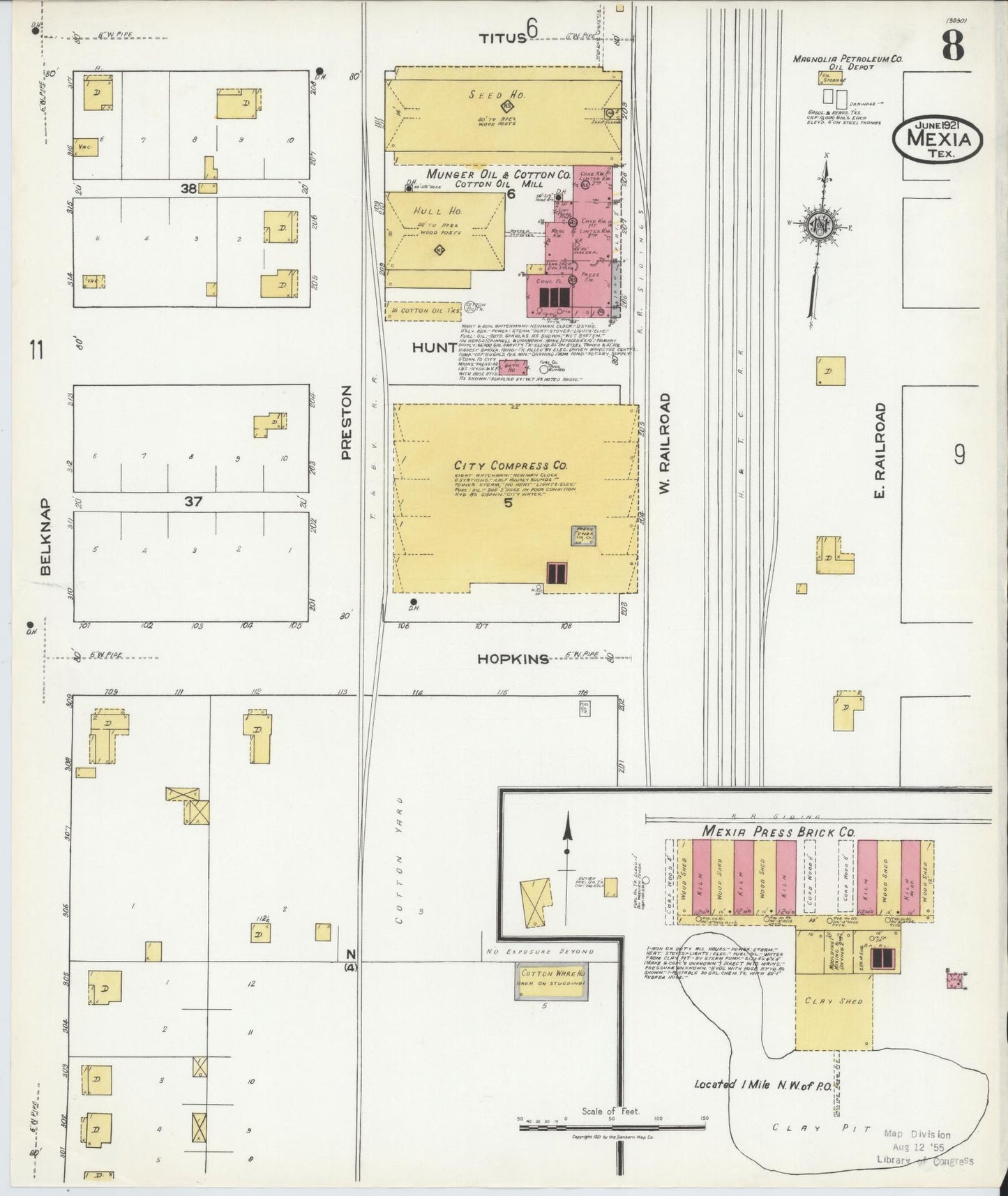 Sanborn Fire Insurance Map from Mexia, Limestone County, Texas (1921), Sheet #0008 - Complete Map Set gallery image, historic Sanborn map, vintage wall art, Texas Texas