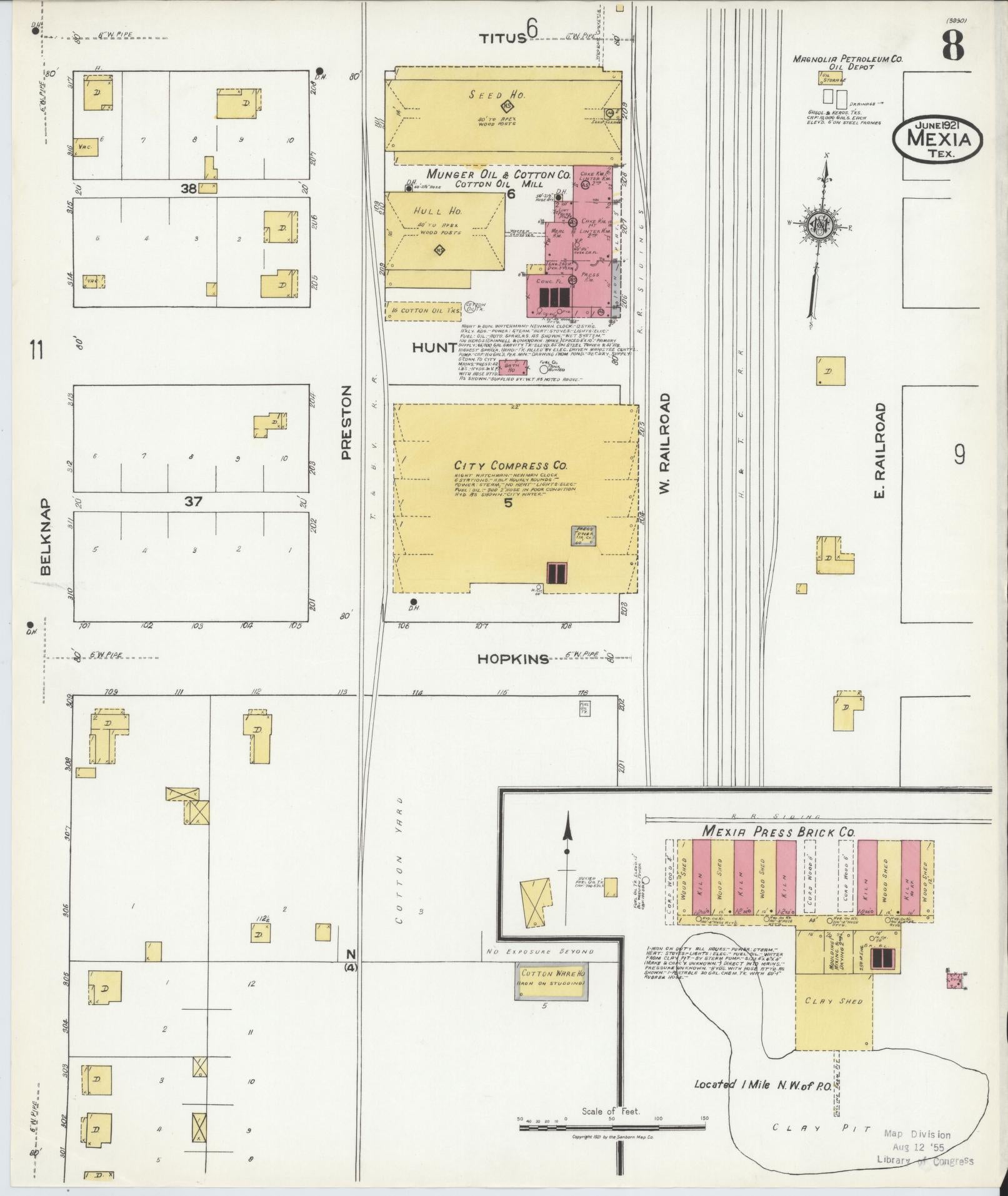 Sanborn Fire Insurance Map from Mexia, Limestone County, Texas (1921), Sheet #0008 - Complete Map Set gallery image, historic Sanborn map, vintage wall art, Texas Texas