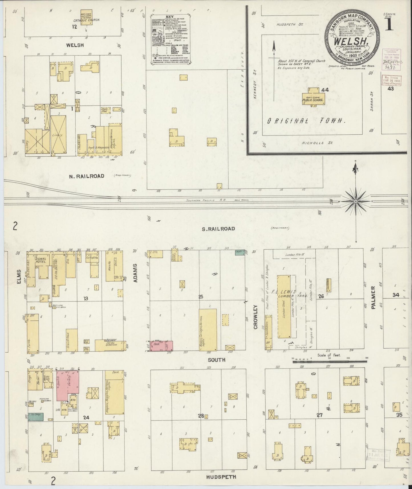 Sanborn Fire Insurance Map from Welsh, Jefferson Davis Parish, Louisiana. (1903) – Historic Sanborn Fire Insurance Map Print