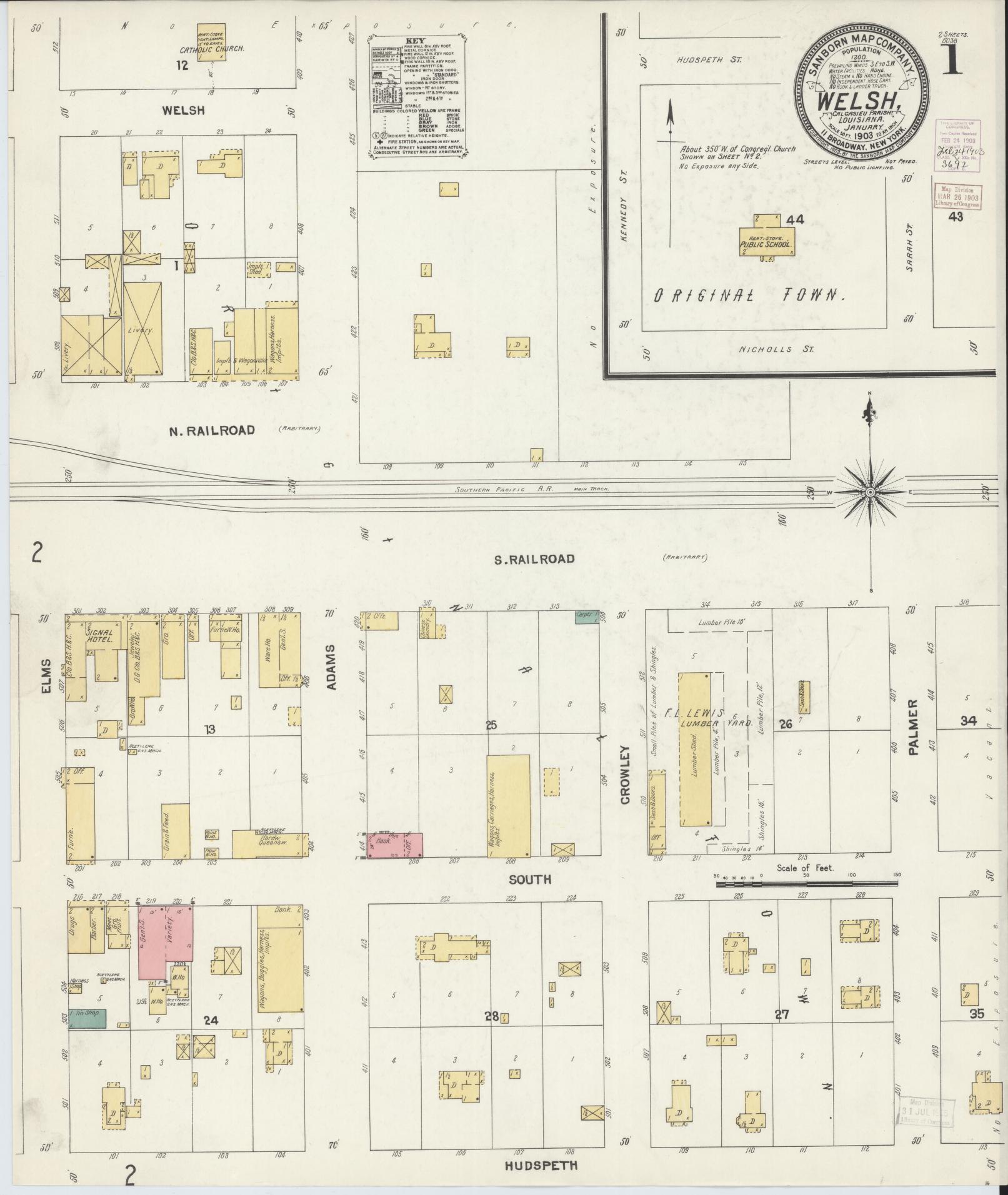 Sanborn Fire Insurance Map from Welsh, Jefferson Davis Parish, Louisiana. (1903) – Historic Sanborn Fire Insurance Map Print