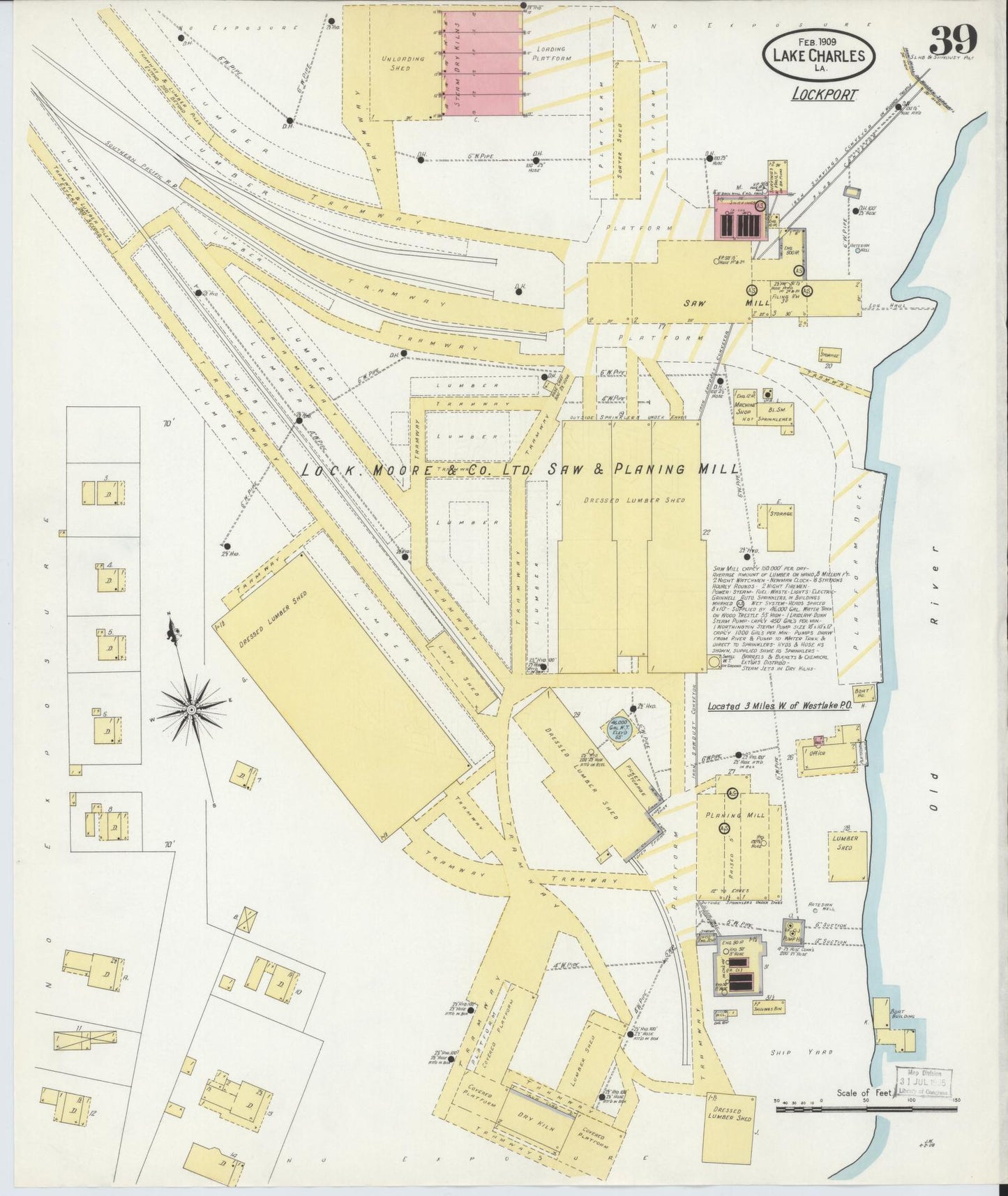 Sanborn Fire Insurance Map from Lake Charles, Calcasieu Parish, Louisiana (1909), Sheet #0039 - Historic Sanborn Fire Insurance Map Print, vintage old map wall art, antique decor, genealogy gift, Louisiana Louisiana map