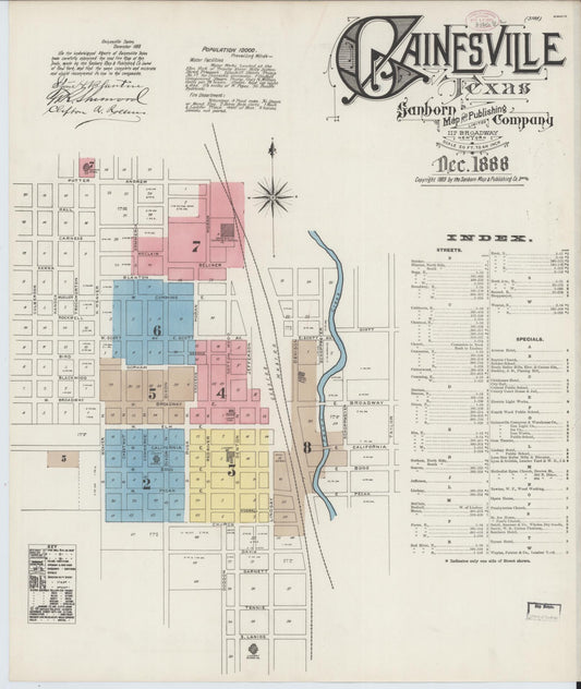 Sanborn Fire Insurance Map from Gainesville, Cooke County, Texas (1888), Sheet #0001 - Historic Sanborn Fire Insurance Map Print, vintage old map wall art, antique decor, genealogy gift, Texas Texas map