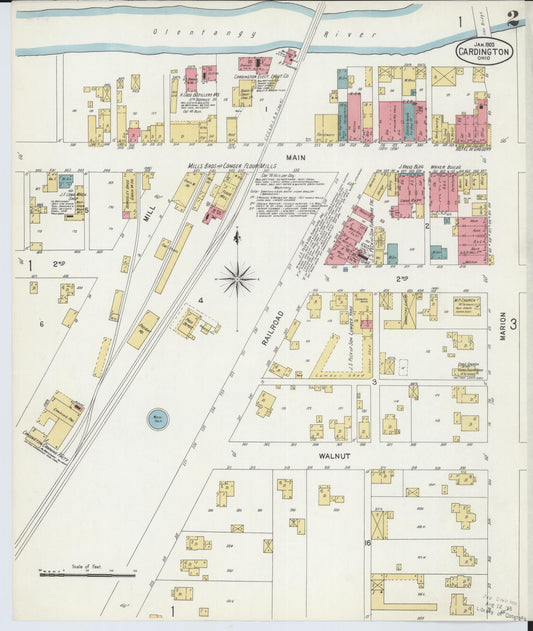 Sanborn Fire Insurance Map from Cardington, Morrow County, Ohio (1903), Sheet #0002 - Historic Sanborn Fire Insurance Map Print, vintage old map wall art, antique decor, genealogy gift, Ohio Ohio map