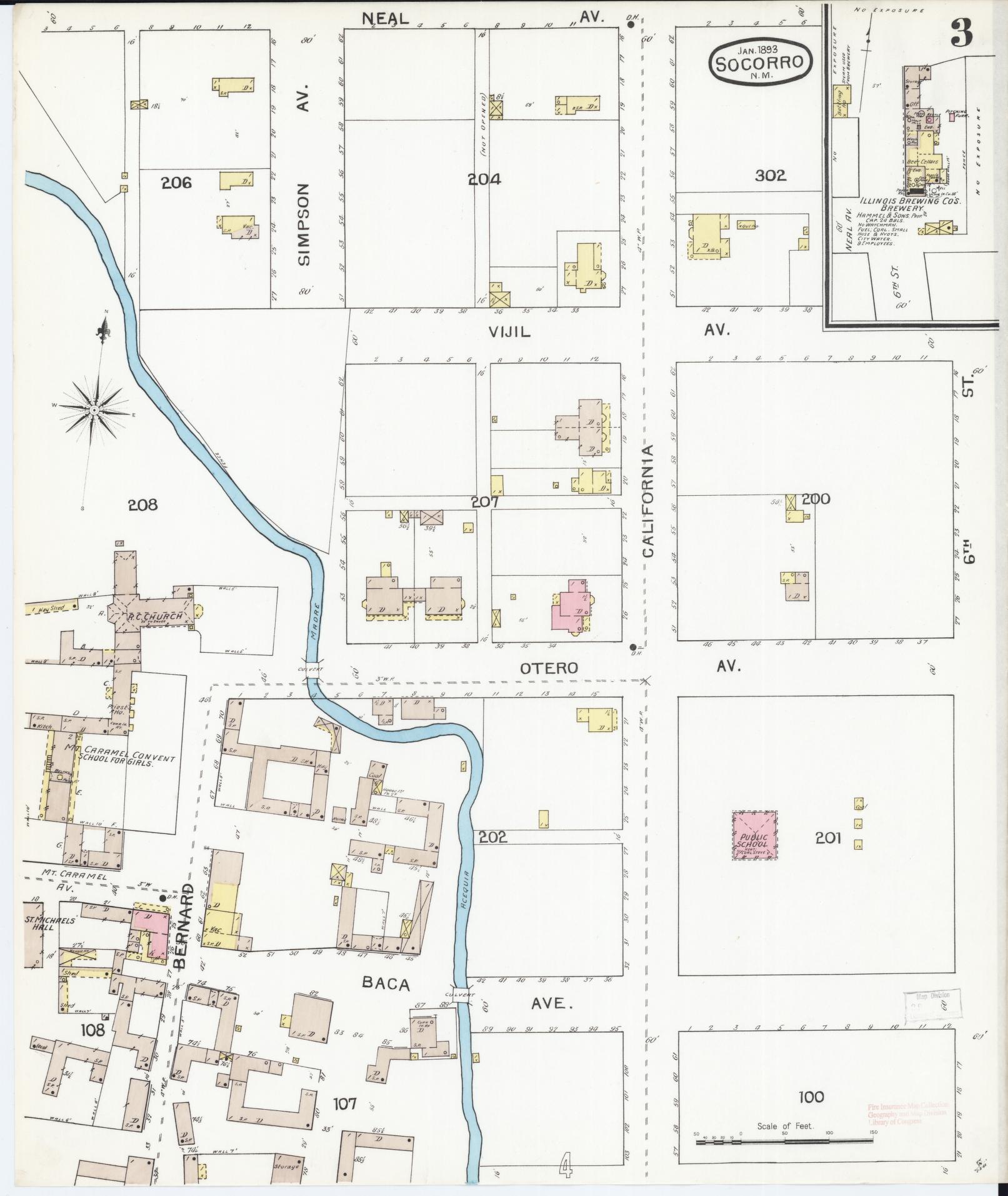 Sanborn Fire Insurance Map from Socorro, Socorro County, New Mexico (1893), Sheet #0003 - Complete Map Set gallery image, historic Sanborn map, vintage wall art, New Mexico New Mexico