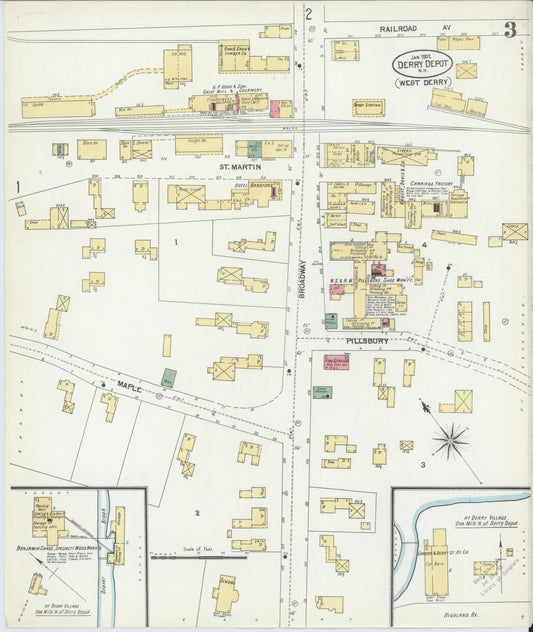 Sanborn Fire Insurance Map from Derry Depot, Rockingham County, New Hampshire (1902), Sheet #0003 - Historic Sanborn Fire Insurance Map Print, vintage old map wall art, antique decor, genealogy gift, New Hampshire New Hampshire map