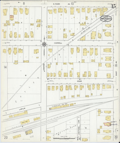 Sanborn Fire Insurance Map from Waukesha, Waukesha County, Wisconsin (1917), Sheet #0015 - Complete Map Set gallery image, historic Sanborn map, vintage wall art, Wisconsin Wisconsin