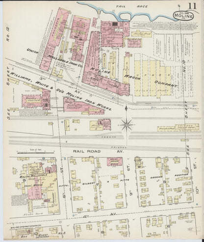Sanborn Fire Insurance Map from Moline, Rock Island County, Illinois (1886), Sheet #0011 - Historic Sanborn Fire Insurance Map Print, vintage old map wall art, antique decor, genealogy gift, Illinois Illinois map