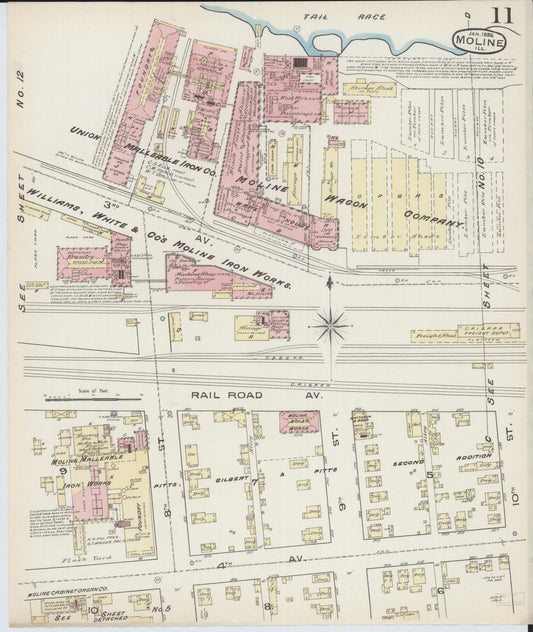 Sanborn Fire Insurance Map from Moline, Rock Island County, Illinois (1886), Sheet #0011 - Historic Sanborn Fire Insurance Map Print, vintage old map wall art, antique decor, genealogy gift, Illinois Illinois map