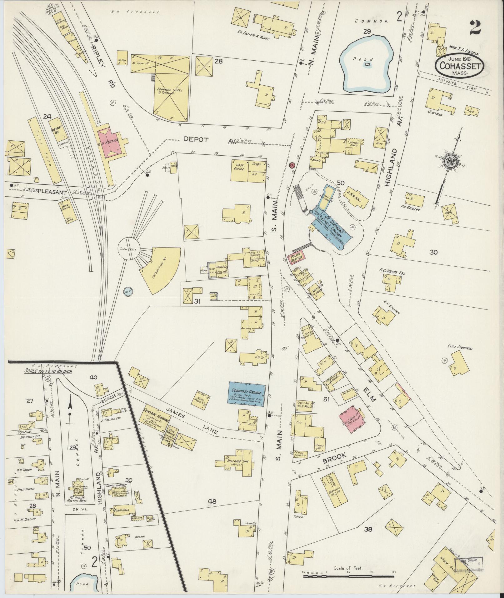 Sanborn Fire Insurance Map from Cohasset, Norfolk County, Massachusetts (1915), Sheet #0002 - Complete Map Set gallery image, historic Sanborn map, vintage wall art, Massachusetts Massachusetts