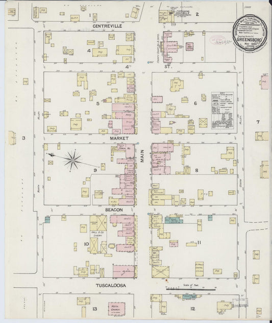 Sanborn Fire Insurance Map from Greensboro, Hale County, Alabama (1889), Sheet #0001 - Historic Sanborn Fire Insurance Map Print, vintage old map wall art, antique decor, genealogy gift, Alabama Alabama map