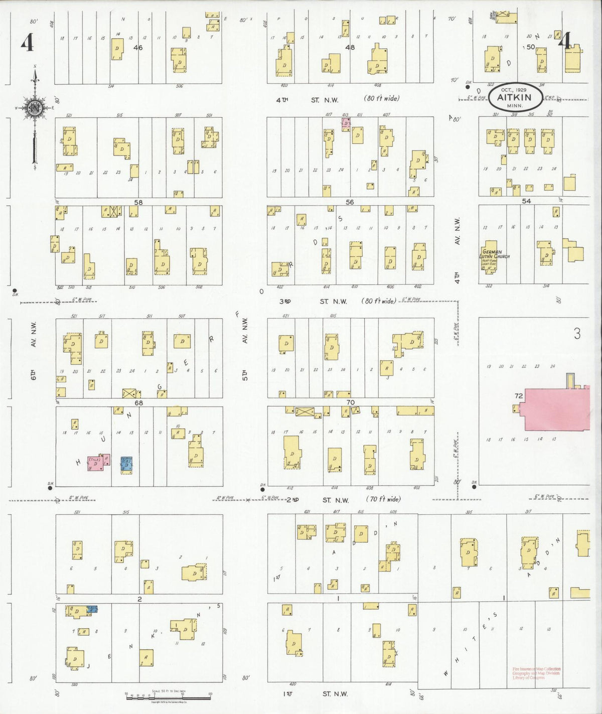 Sanborn Fire Insurance Map from Aitkin, Aitkin County, Minnesota (1929), Sheet #0004 - Complete Map Set gallery image, historic Sanborn map, vintage wall art, Minnesota Minnesota