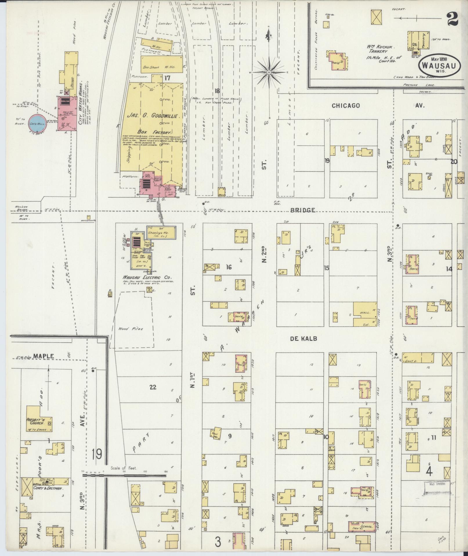 Sanborn Fire Insurance Map from Wausau, Marathon County, Wisconsin (1898), Sheet #0002 - Complete Map Set gallery image, historic Sanborn map, vintage wall art, Wisconsin Wisconsin
