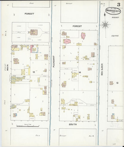 Sanborn Fire Insurance Map from Brigham City, Box Elder County, Utah (1890), Sheet #0003 - Complete Map Set gallery image, historic Sanborn map, vintage wall art, Utah Utah