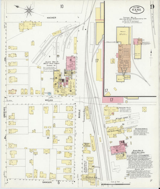 Sanborn Fire Insurance Map from Kane, McKean County, Pennsylvania (1909), Sheet #0009 - Historic Sanborn Fire Insurance Map Print, vintage old map wall art, antique decor, genealogy gift, Pennsylvania Pennsylvania map