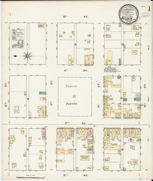 Sanborn Fire Insurance Map from Villisca, Montgomery County, Iowa (1886), Sheet #0001 - Historic Sanborn Fire Insurance Map Print, vintage old map wall art