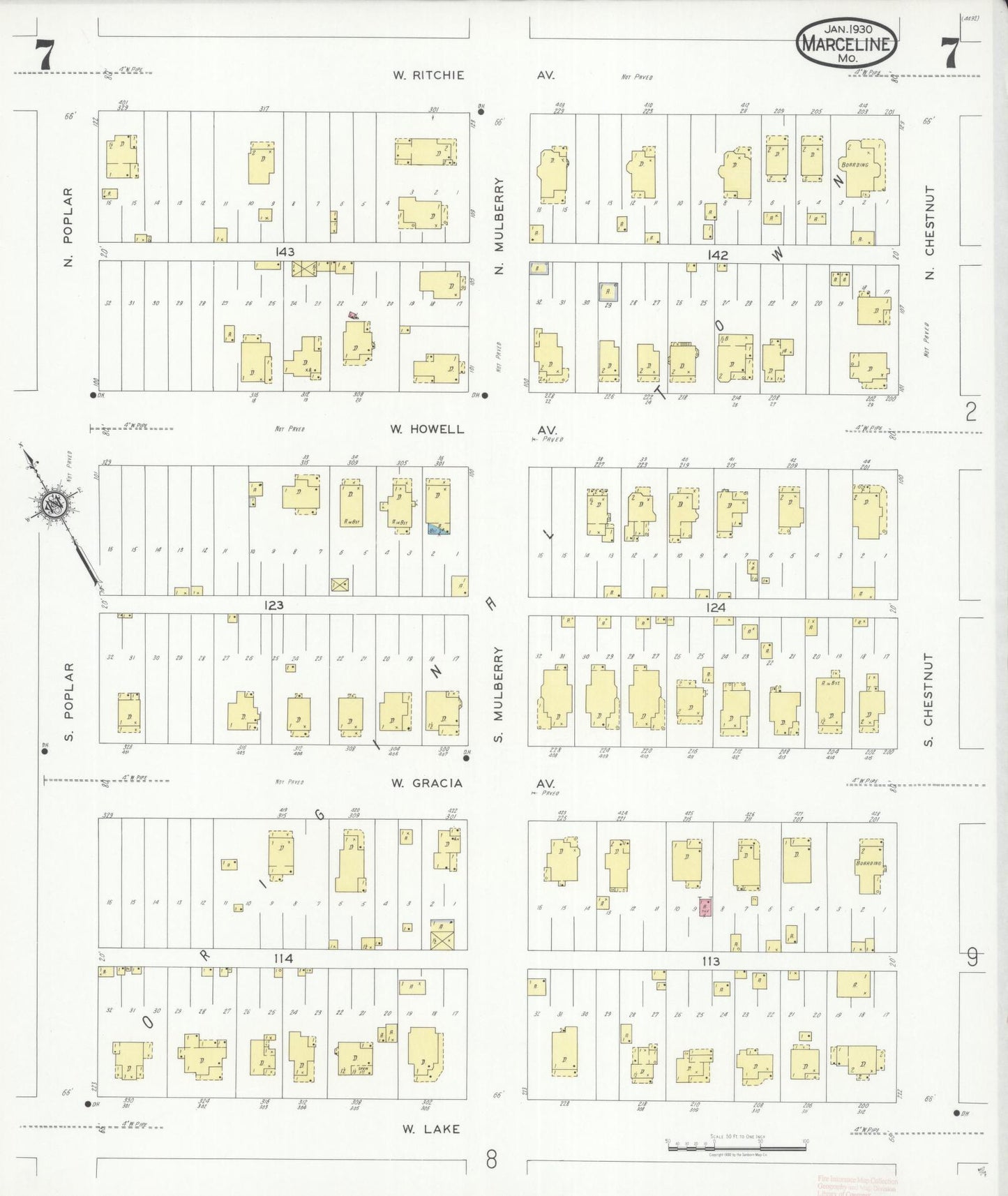 Sanborn Fire Insurance Map from Marceline, Linn County, Missouri (1930), Sheet #0007 - Complete Map Set gallery image, historic Sanborn map, vintage wall art, Missouri Missouri