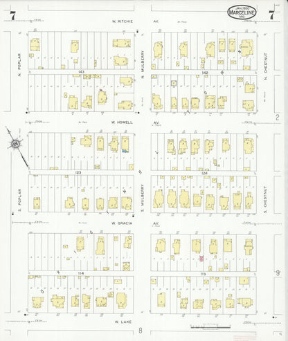 Sanborn Fire Insurance Map from Marceline, Linn County, Missouri (1930), Sheet #0007 - Complete Map Set gallery image, historic Sanborn map, vintage wall art, Missouri Missouri