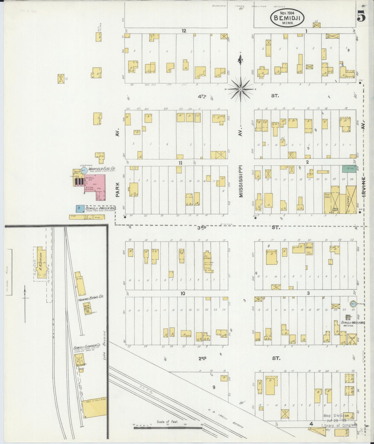 Sanborn Fire Insurance Map from Bemidji, Beltrami County, Minnesota (1904), Sheet #0005 - Complete Map Set gallery image, historic Sanborn map, vintage wall art, Minnesota Minnesota