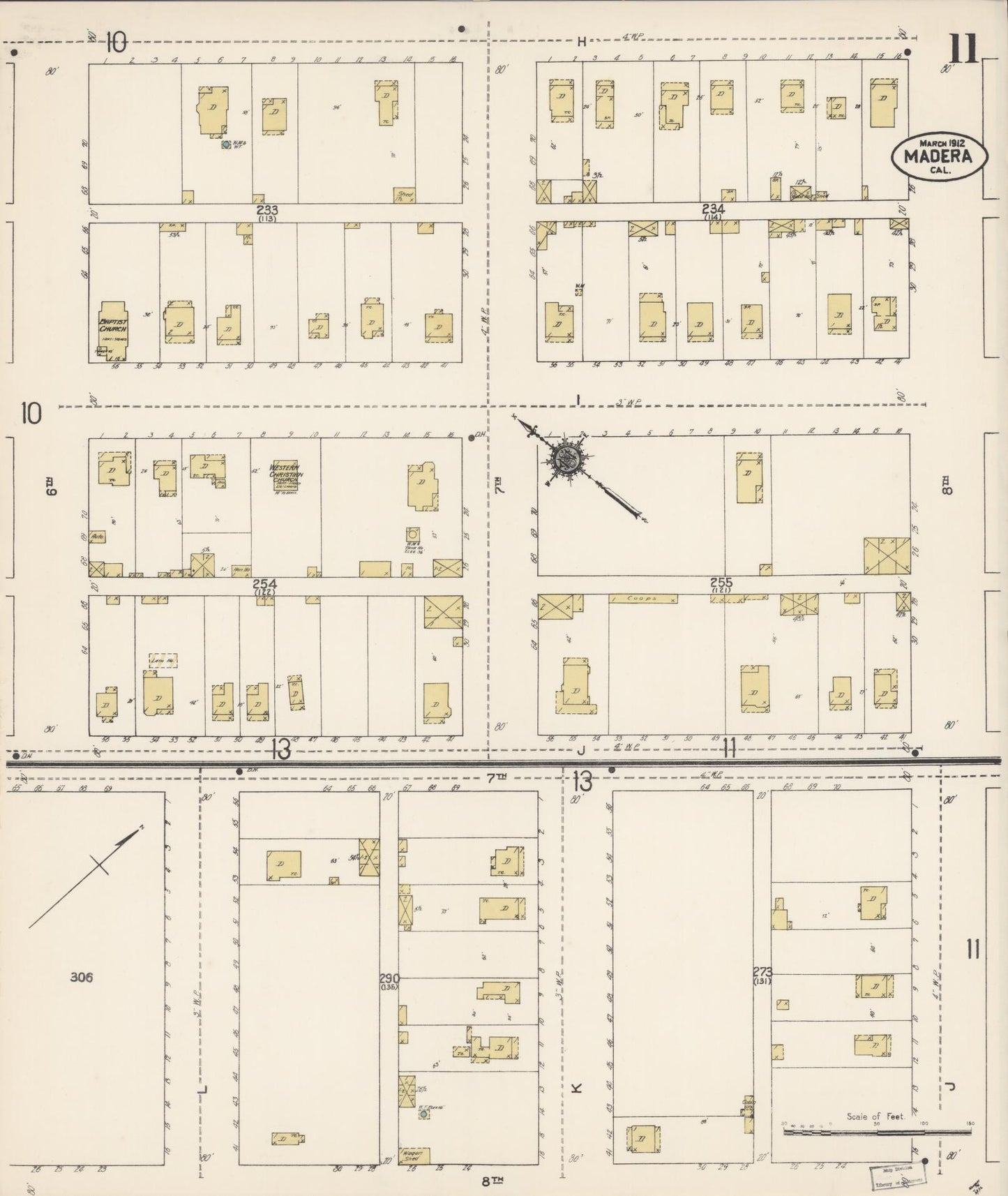 Sanborn Fire Insurance Map from Madera, Madera County, California (1912), Sheet #0011 - Complete Map Set gallery image, historic Sanborn map, vintage wall art, California California