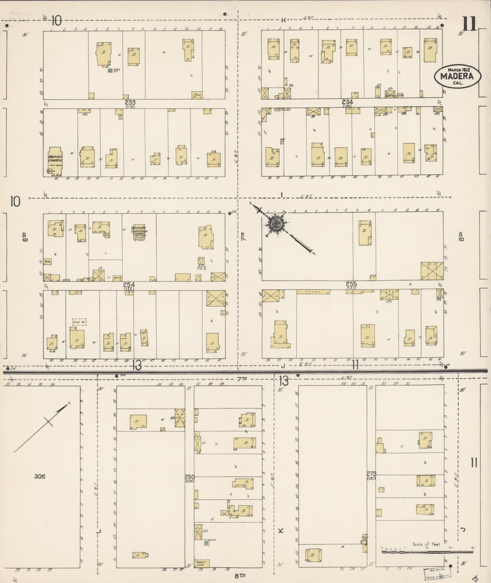 Sanborn Fire Insurance Map from Madera, Madera County, California (1912), Sheet #0011 - Complete Map Set gallery image, historic Sanborn map, vintage wall art, California California