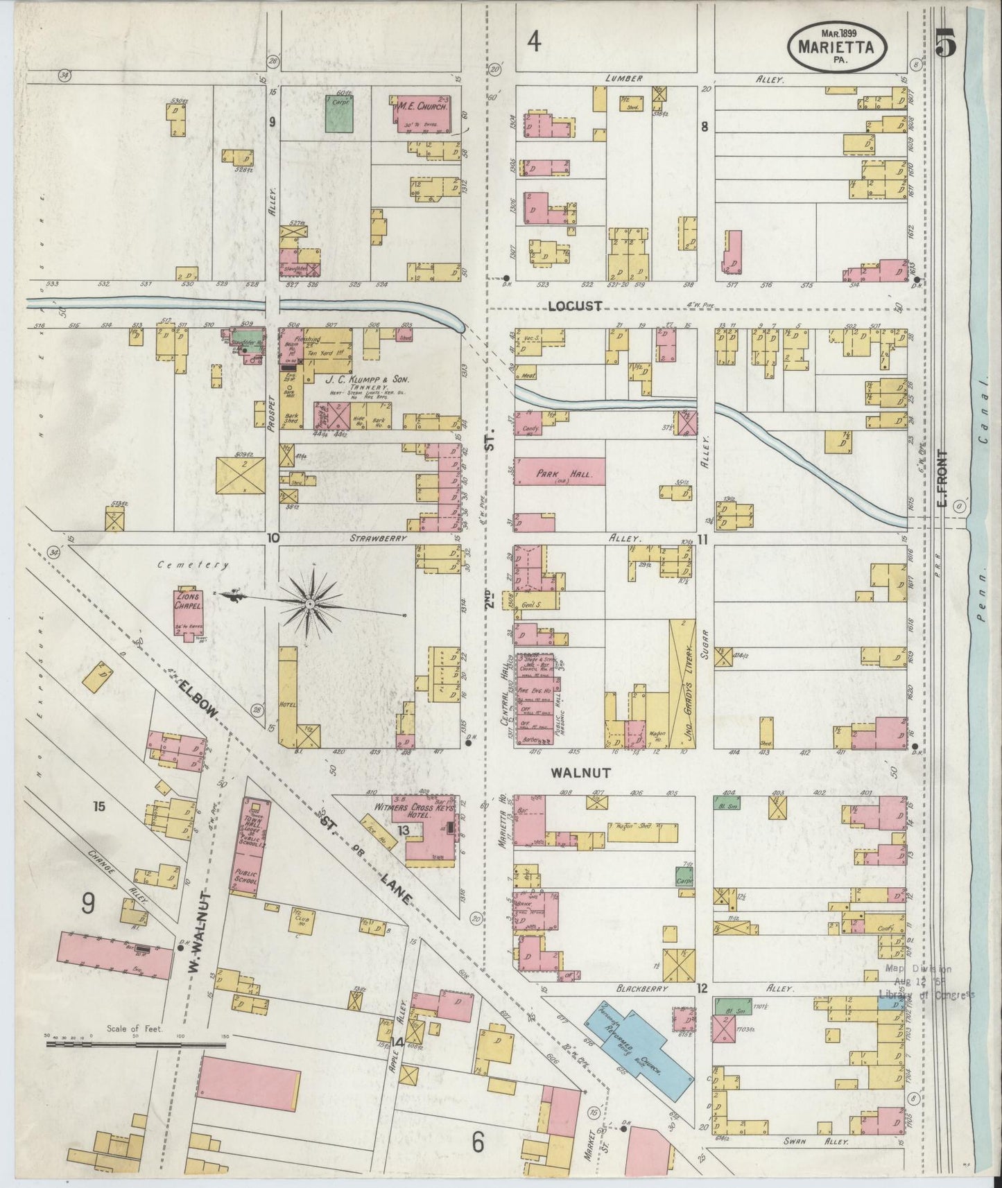 Sanborn Fire Insurance Map from Marietta, Lancaster County, Pennsylvania (1899), Sheet #0005 - Complete Map Set gallery image, historic Sanborn map, vintage wall art, Pennsylvania Pennsylvania