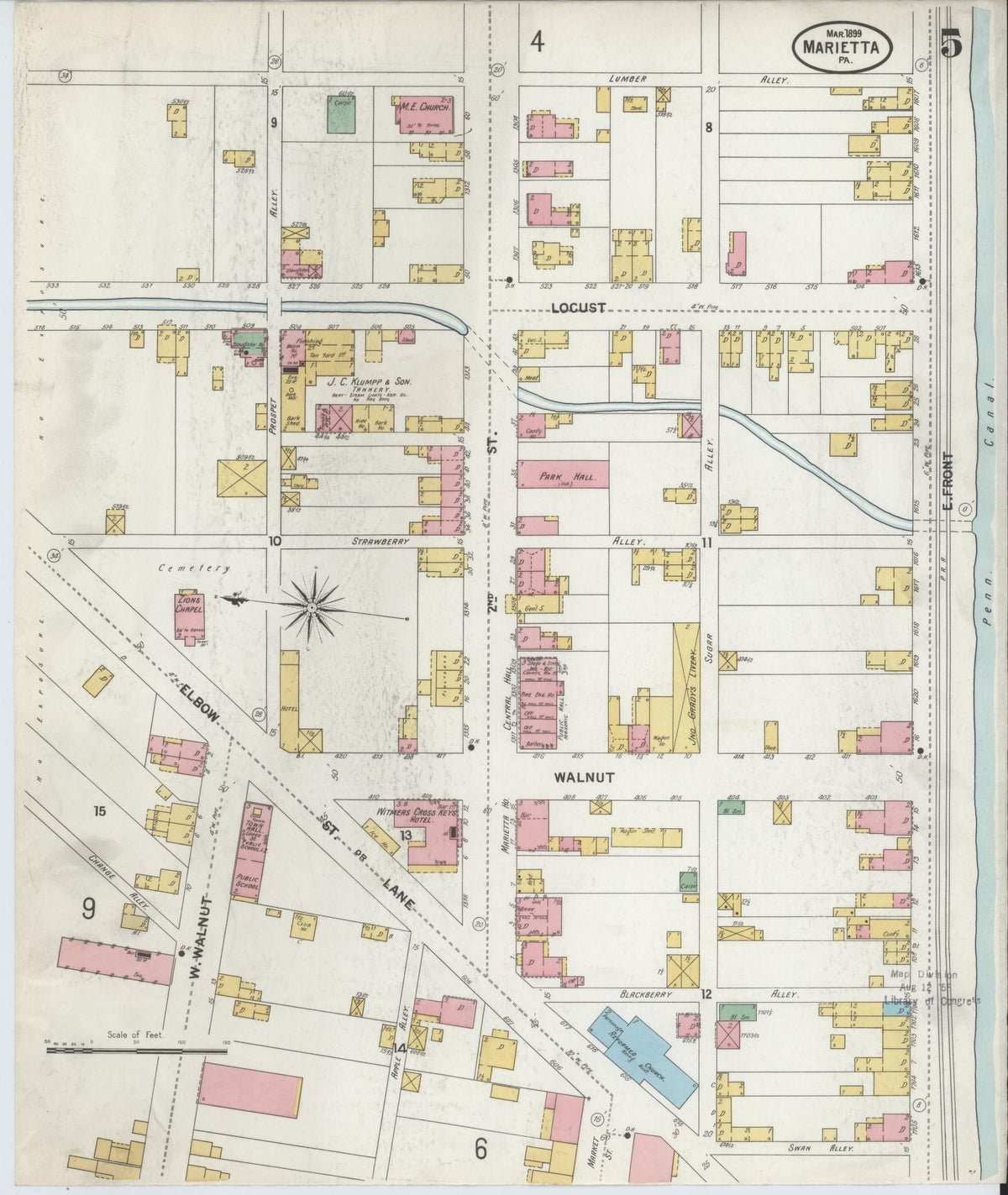 Sanborn Fire Insurance Map from Marietta, Lancaster County, Pennsylvania (1899), Sheet #0005 - Complete Map Set gallery image, historic Sanborn map, vintage wall art, Pennsylvania Pennsylvania