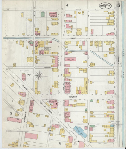Sanborn Fire Insurance Map from Marietta, Lancaster County, Pennsylvania (1899), Sheet #0005 - Complete Map Set gallery image, historic Sanborn map, vintage wall art, Pennsylvania Pennsylvania