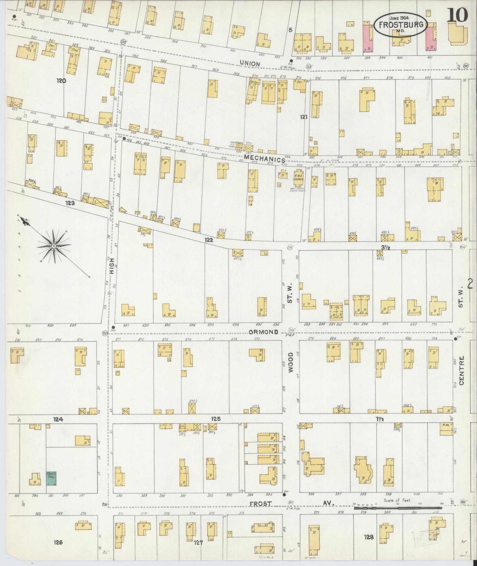 Sanborn Fire Insurance Map from Frostburg, Allegany County, Maryland (1904), Sheet #0010 - Historic Sanborn Fire Insurance Map Print, vintage old map wall art